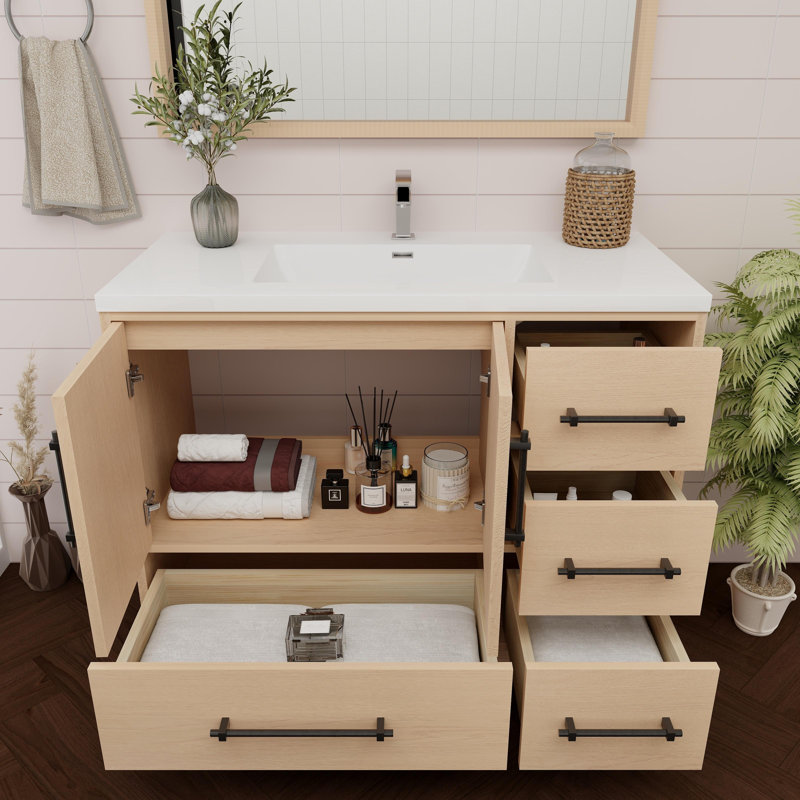Victoria 41.9'' Single Bathroom Vanity with Acrylic Top, Yellow Oak