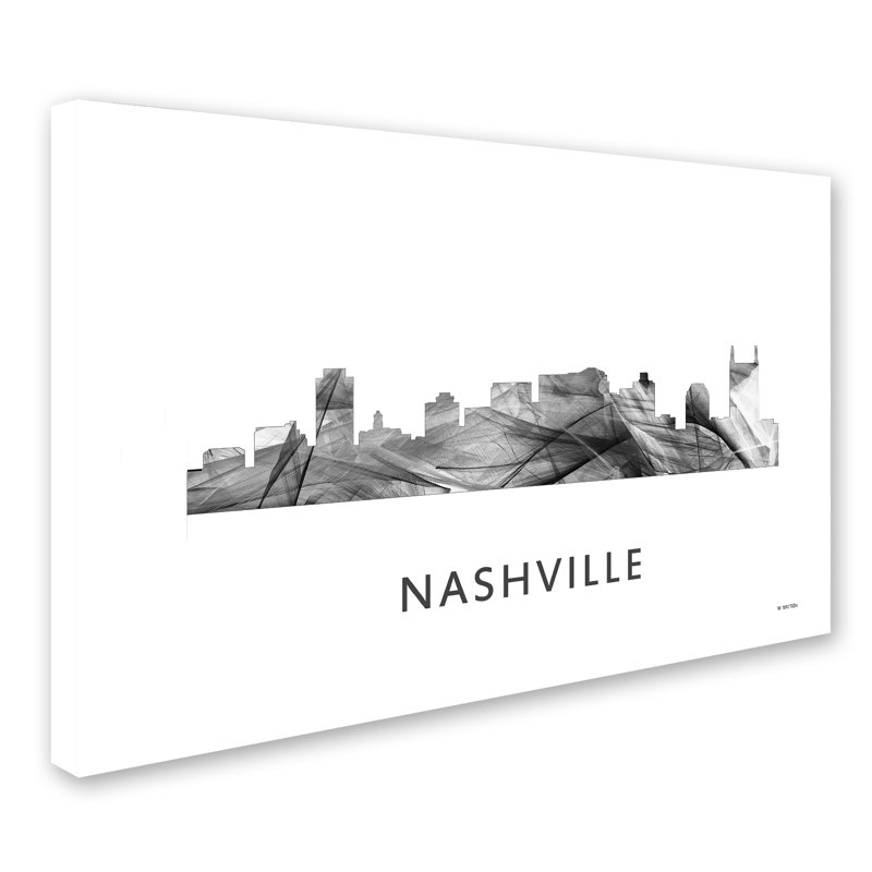 « nashville tennessee horizon wb-bw » par marlene watson, impression sur toile tendue, H 16 po x l 24 po x P 2 po