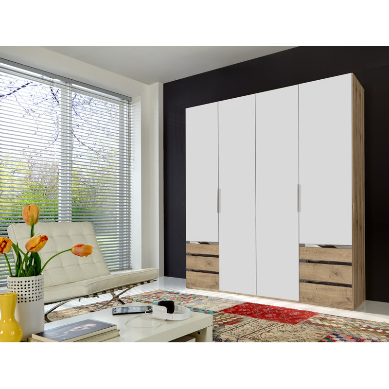 Aelia 4 Door Manufactured Wood Wardrobe, White/Beige