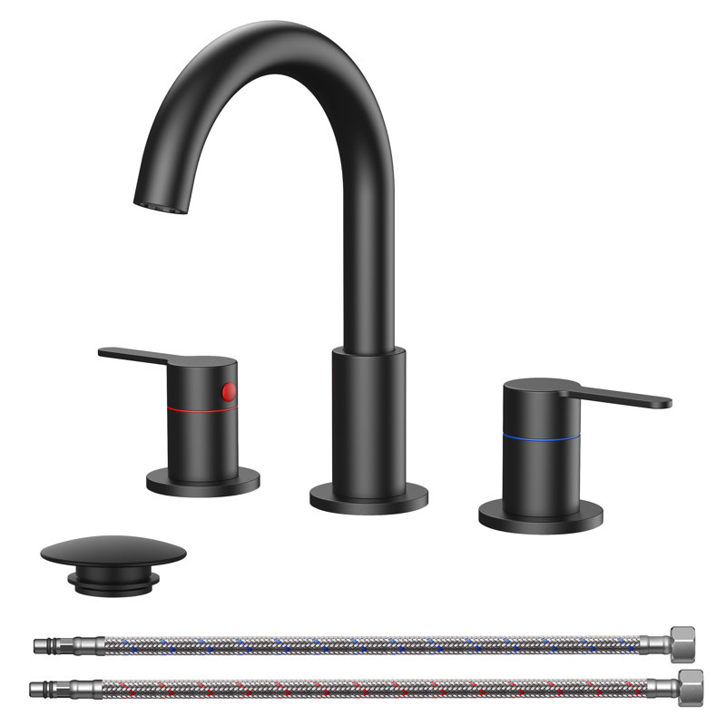 Widespread 2-handle Bathroom Faucet With Drain Assembly, Matte Black