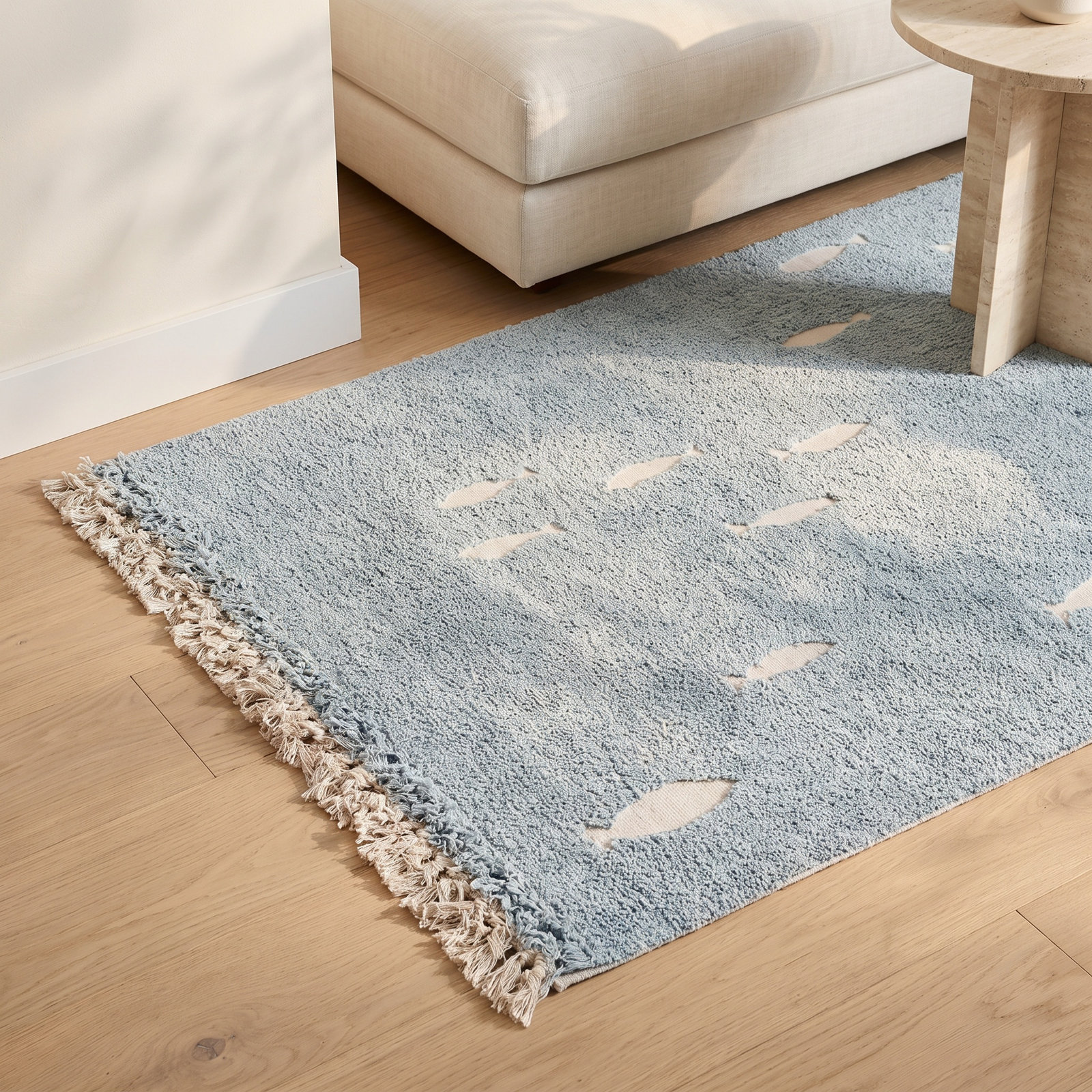Aqua Blue Hand-Tufted Cotton Rug