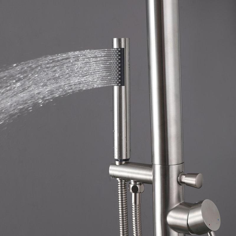 83" H Stainless Steel Freestanding Outdoor Shower With 12" Rainfall Shower Head and Handheld Shower, Brushed Nickel