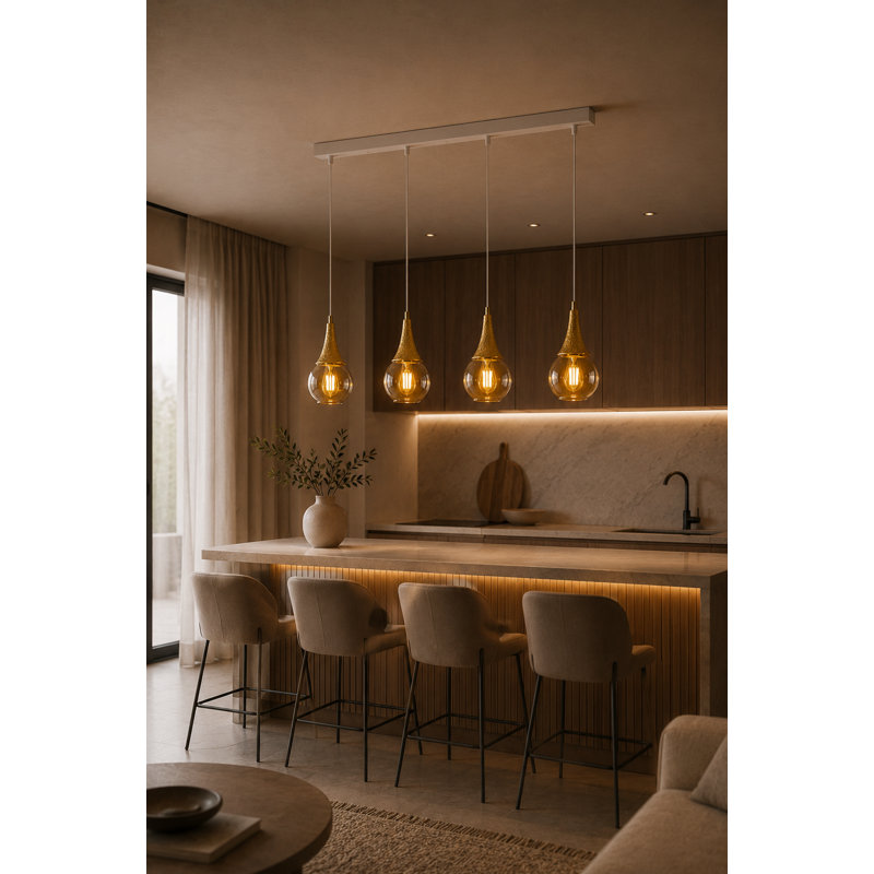 Creasy 4 - Light Kitchen Island Pendant, Gold, White/Gold