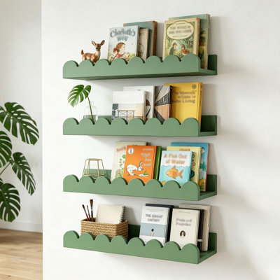 Tablettes flottantes festonnées en bois de pin massif, ensemble de 4 tablettes murales pour chambre de bébé, rangement, décoration de chambre