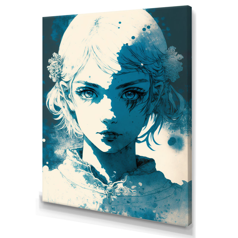 Chayim, dessin animé rétro en bleu rétro III sur toile, H 20 po x l 12 po x P 1 po, Toile tendue