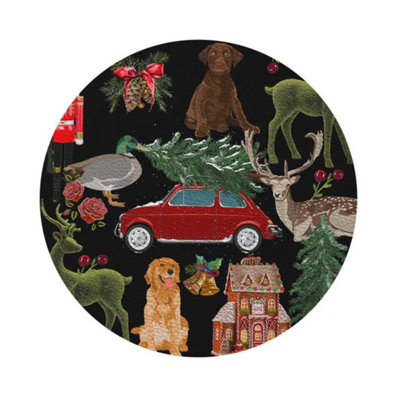 Vegan Leather Round Placemats, Black