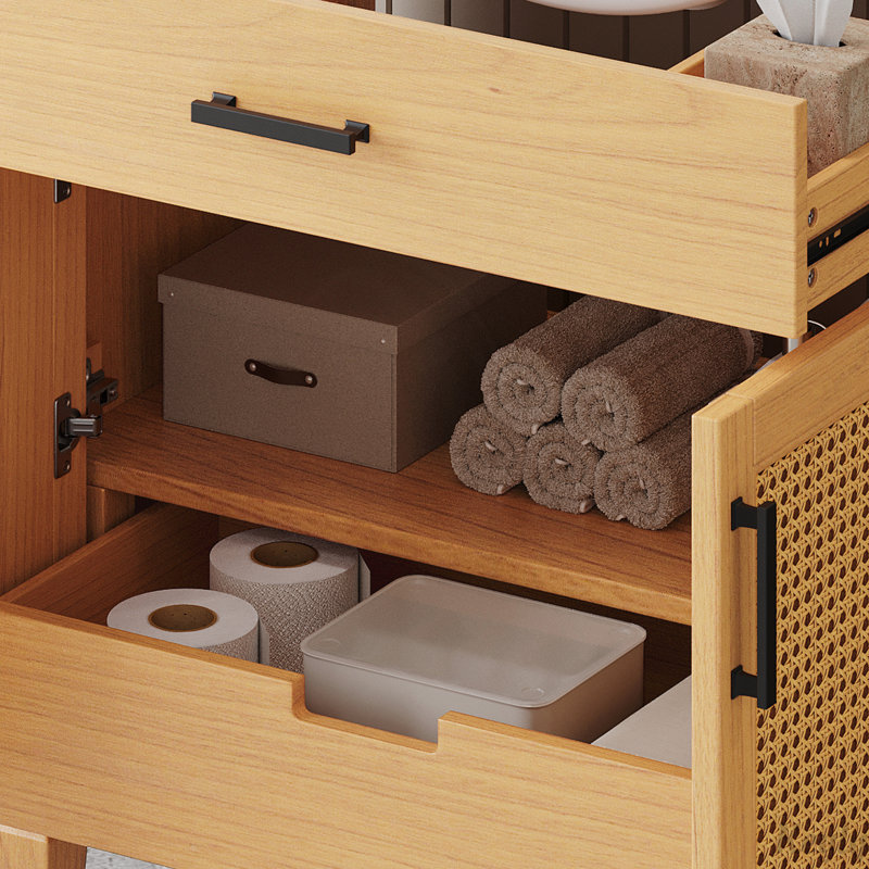 Meuble-lavabo en rotin 36 po avec lavabo en céramique 36 po, Naturel
