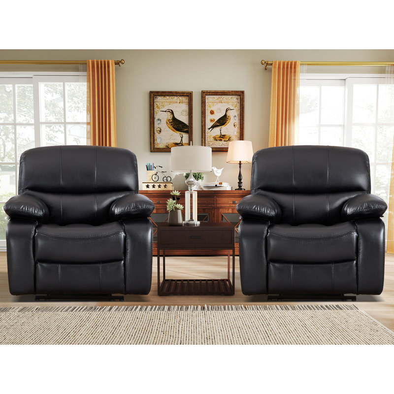 39.8'' Wide Modern Upholstered Faux Leather Manual Reclining Sofa With Pillow Top Arm(Set Of 2), Black