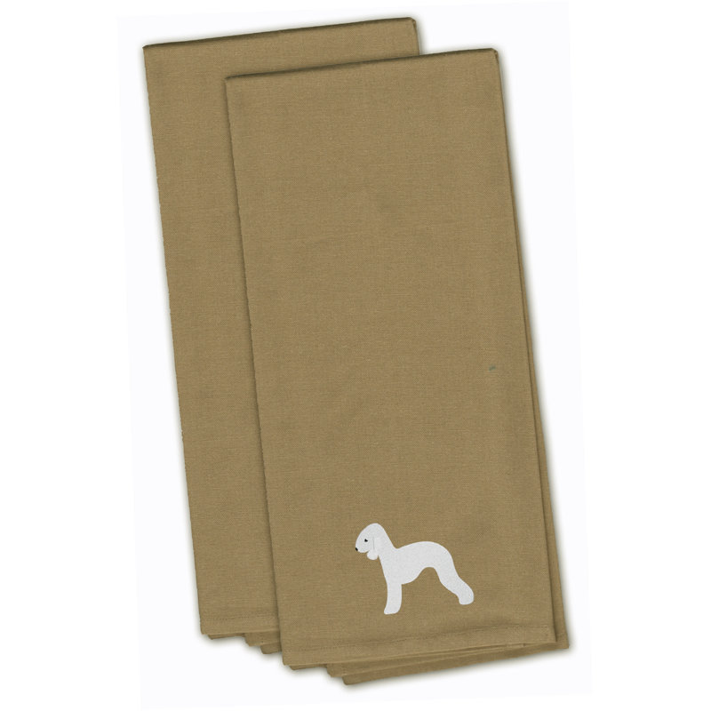 Serviette à thé de cuisine brodée bedlington terrier, Brun clair, H 28 po x l 19 po x P 0,1 po