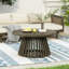 Table basse d'extérieur en bois d'acacia pour le patio, table basse ronde pour la cour arrière, pelouse, balcon, finition grise-1026477983