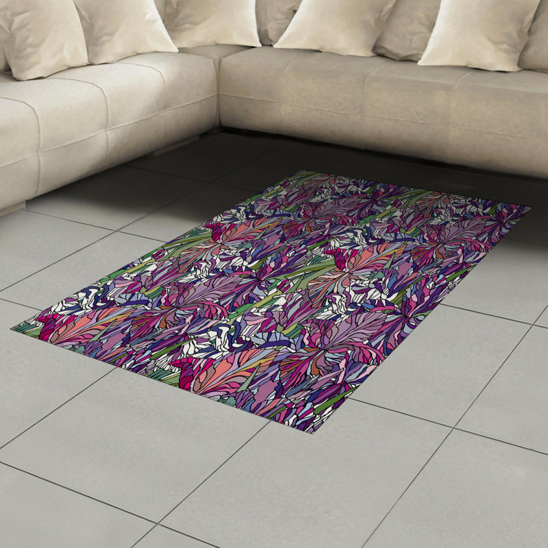 Tapis décoratif floral à haute densité en fibres de polyester, Rectangle— 4 pi x 5 pi 8 po