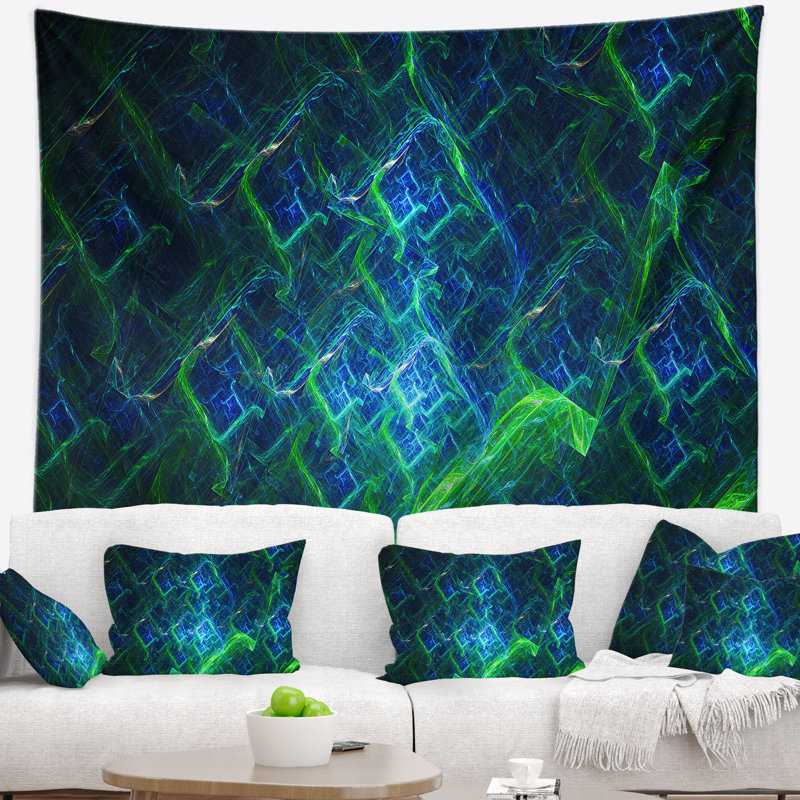 Tapisserie abstraite vert et bleu électrique, H 68 po x l 80 po