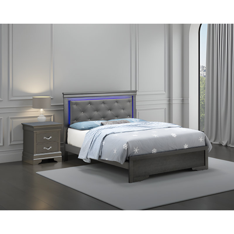 Ensemble de chambre à coucher avec lit double 2 pièces, Noir métallique, Lit double