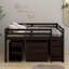 Lit mezzanine double avec armoire, tablettes et bureau