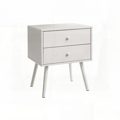 White Laminate Accent Table with 2 Drawers – Modern, 24"H