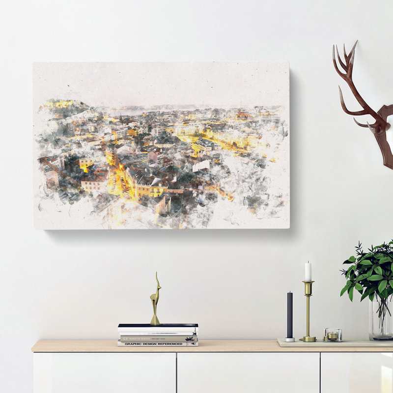 Lisbon Portugal Watercolour - Wrapped Canvas, 45cm H x 76cm W x 4cm D