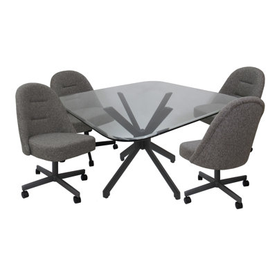 Chaises de roulette pivotantes en métal Heimbach M-235 - verre transparent - vinyle noir - noir