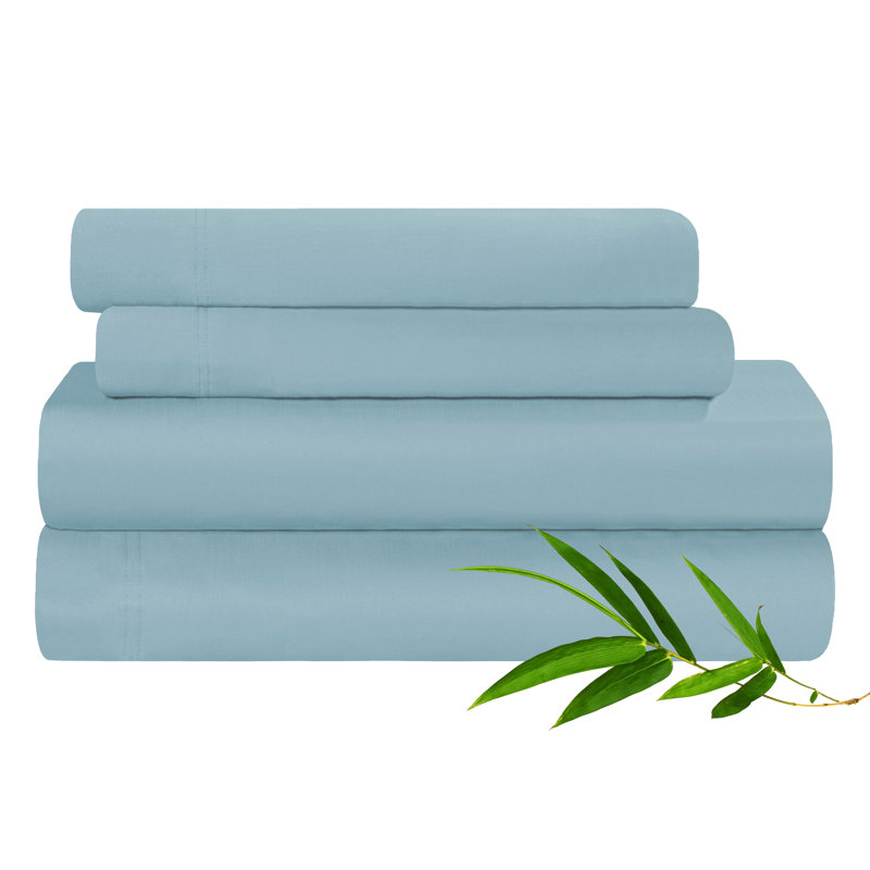 Blue Nile Mills 300 Thread Count Rayon From Bamboo Deep Pocket Bed Sheet Set, Full Sheet Set with 2 Pillowcases, Light Blue