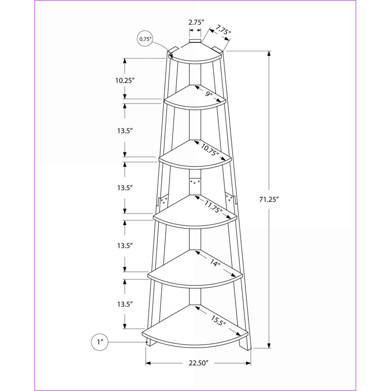 Bookshelf, Corner Etagere 5 Tier 71"H Modern Contemporary | Grey | Particle Board, Gray