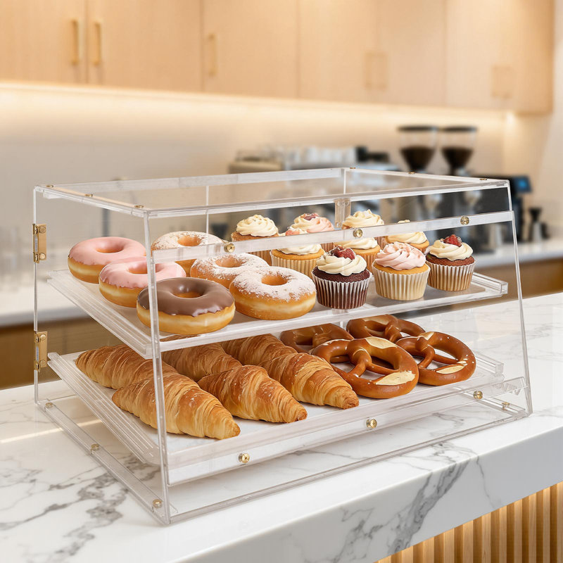 Bakery Display Case, 2-Tier Commercial Countertop Pastry Display Case, Clear Acrylic Bread Box for Kitchen, Party Cake Cabinet with Magnetic Rear Door for Cookie Dessert Donut, 20.7"x15.7"x12"