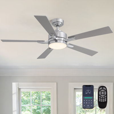 52'' Chrome Modern Dimmable Led Ceiling Fan with Reversible DC Motor and Remote Control