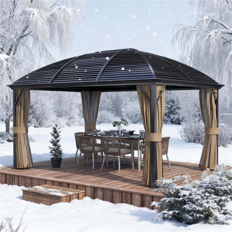 164.5" L X 116.25" W X 110.25" Hgazebo With Curtains, Pavilion With Steel Roof Ceiling Hook