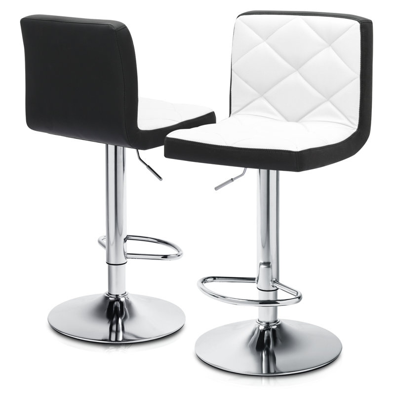 Modern Adjustable Bar Stools, Faux Leather Swivel Counter Height Barstools Chairs with Footrest, White/Black
