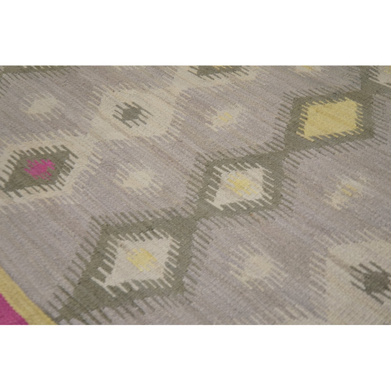 Tapis unique en laine noué à la main gris clair / ivoire / rose de 9 pi x 12 pi