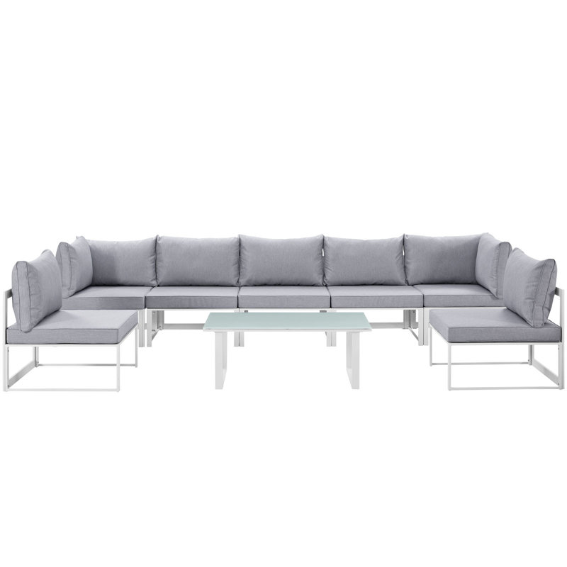 Ensemble de canapé modulaire d'extérieur 8 pièces Fortuna, Gris, Blanc / océan
