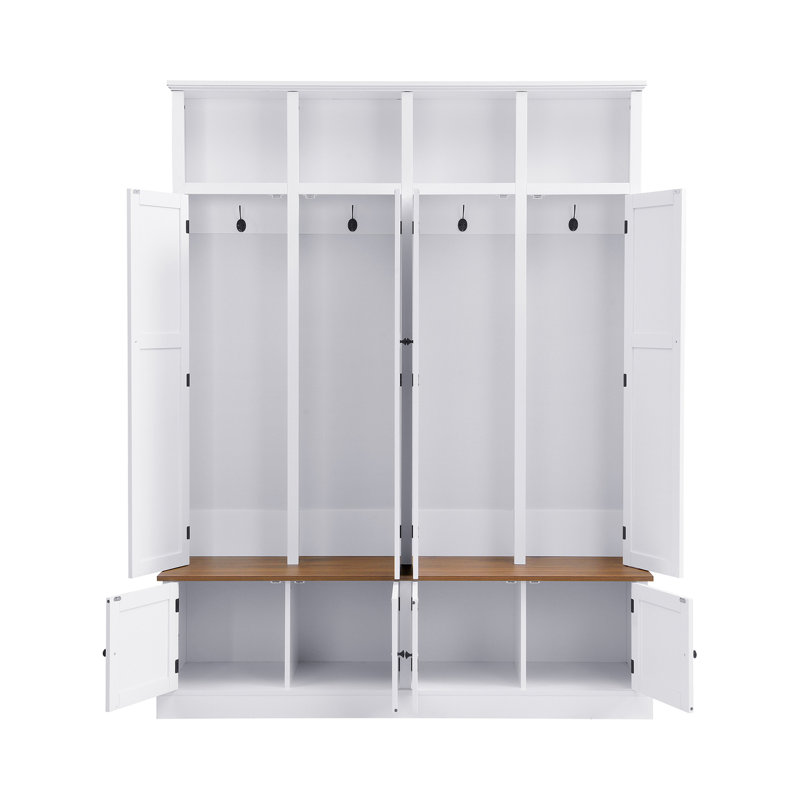 VIBE HAUS 76.7''H Farmhouse Hall Tree with Bench and Cabinet, 4-in-1 Entryway Bench with Coat Rack, Modern Entryway Storage Organizer with Open Cubbies & Hooks for Hallway, Entryway, Living Room