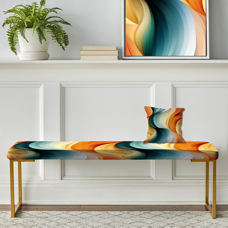 Banc rembourré éclectique doré, Carlyle - Striped