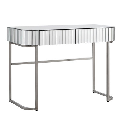 39" Mirrored Dressing Table With Stainless Steel Base, 2 Drawers