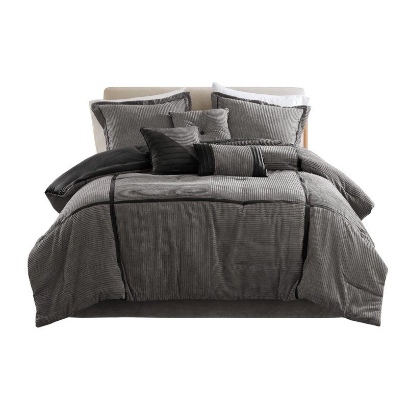 Grey King Size Corduroy - Elegant, Warm Bedding Comforter Collection Soft, Warm, Stylish, Gray
