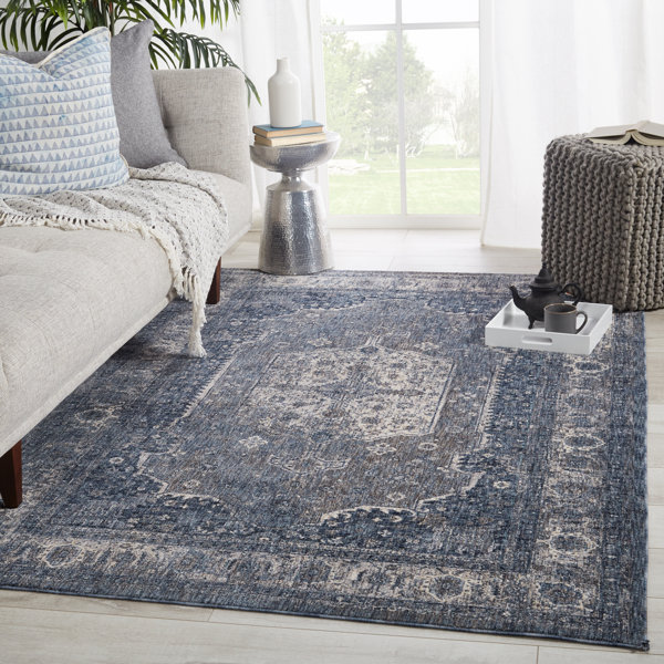 Blue Elephant Oriental Machine Woven Deep Blue/Cream/Grey Area Rug ...