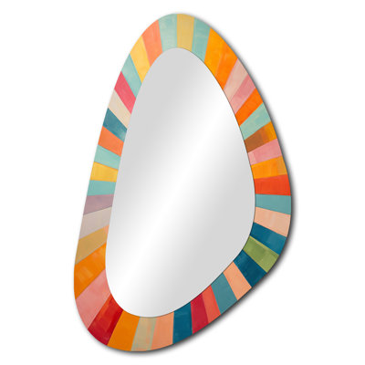 Colorful Mid Century Optical Serenade I - Midcentury Modern Asymmetrical Unique Wall Mirror Decor, Modern Unique Shape Large Mirror, Printed Metal Art