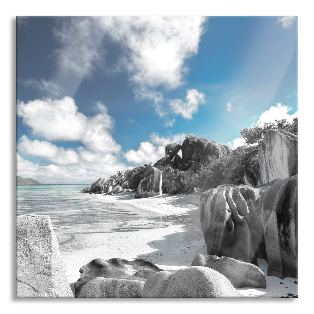 Glasbild Quadratisch | Wandbild Auf Echtglas | Seychellen Strand Inkl. Aufhängung Und Abstandshalter GLAS_LQy17322 2