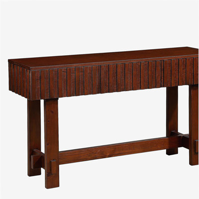 52-inch sofa coffee table with storage drawer, mid-century farm style with groove notched upright coffee table, with solid wood legs. Living room TV, hallway entrance foyer coffee table, cherry wood