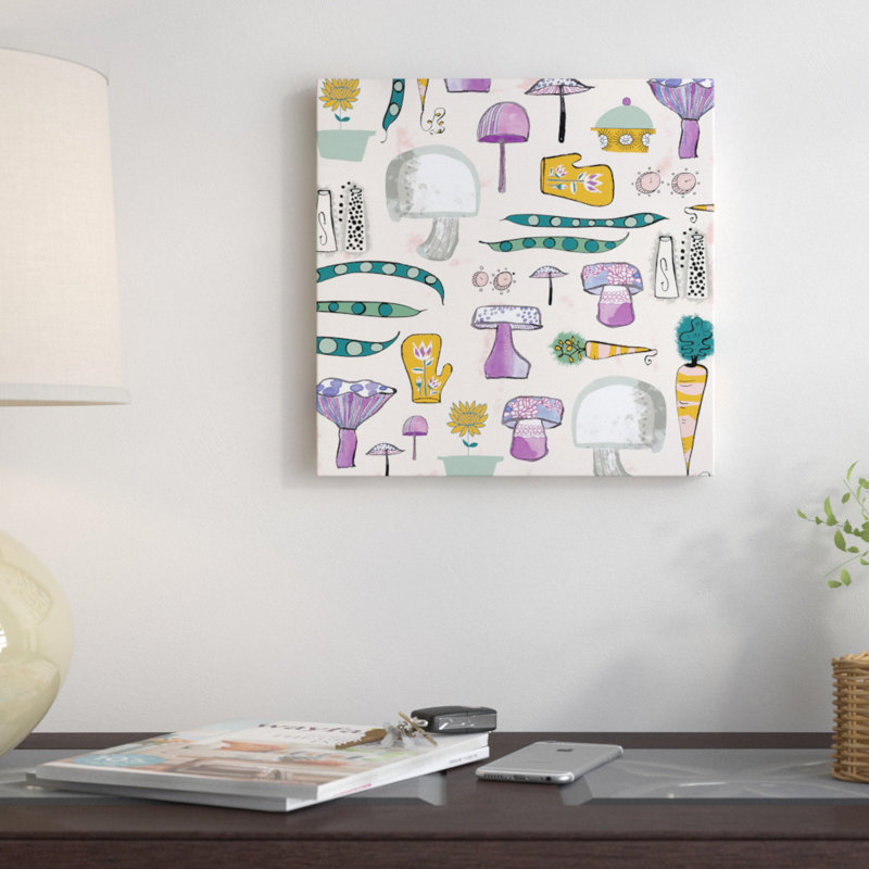 « champignon cuisine », reproduction d’art sur toile, H 16 po x l 16 po x P 1 po, Papier d'art encadré noir, Blanc