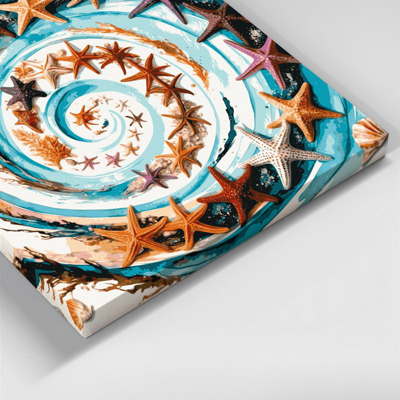 Art mural sur toile blanc, "Coastal Starfish", H 11 po x l 14 po
