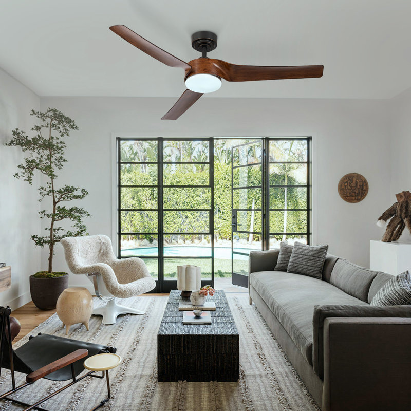 52" Smart Ceiling Fan with Dimmable LED Light and Remote Control, Walnut