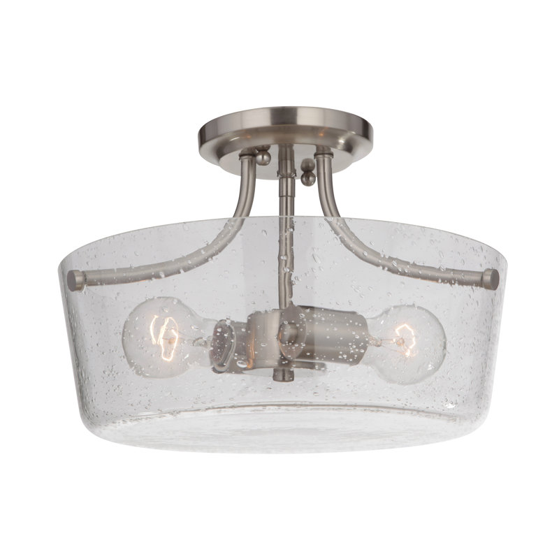 Willett Glass Semi Flush Mount, Brushed Polished Nickel, Clear Seeded