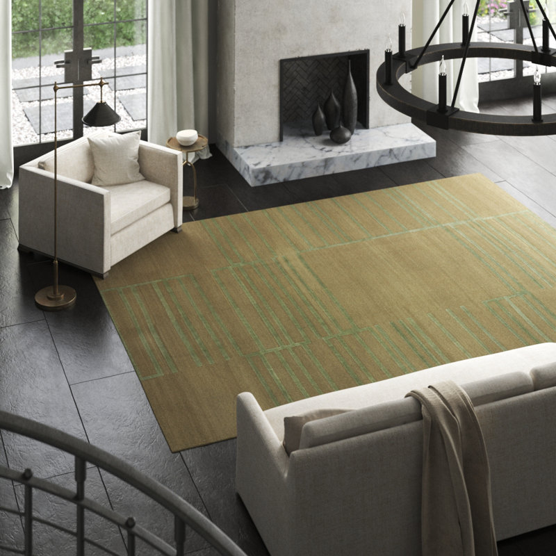 Pangden Bars Hand-Knotted Area Rug in Sandstone, Rectangle 6' x 9'