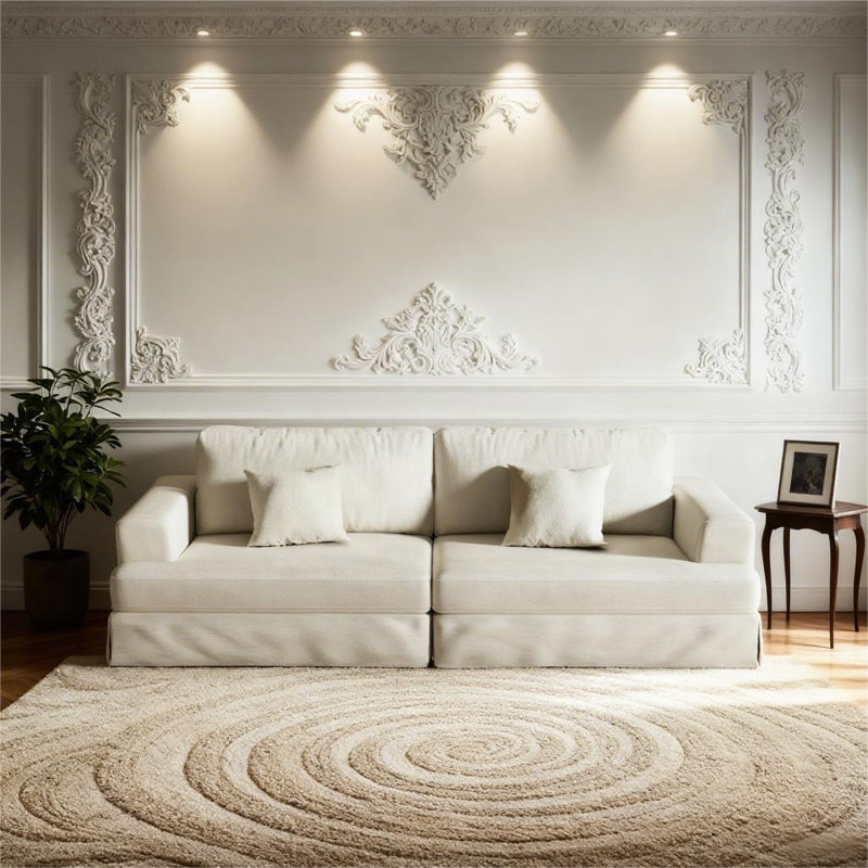 Canapé désossé de 94 pouces avec accoudoirs, canapé 2 places pour le salon, Blanc