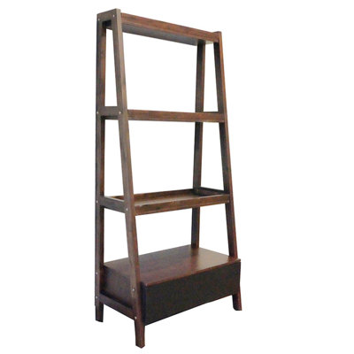68 "H 68" échelle bureau avec finition en bois naturel, 3 niveaux échelle bibliothèque avec tiroir, bibliothèque moderne étagère de rangement pour le salon, bureau à domicile, chambre à coucher