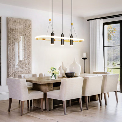 Dimmable Black/Gold Led Pendant - 45W, 5000Lm, Matte Black And Gold Finish, For Dining Room, Office, Hall 4- Remote Controlled,