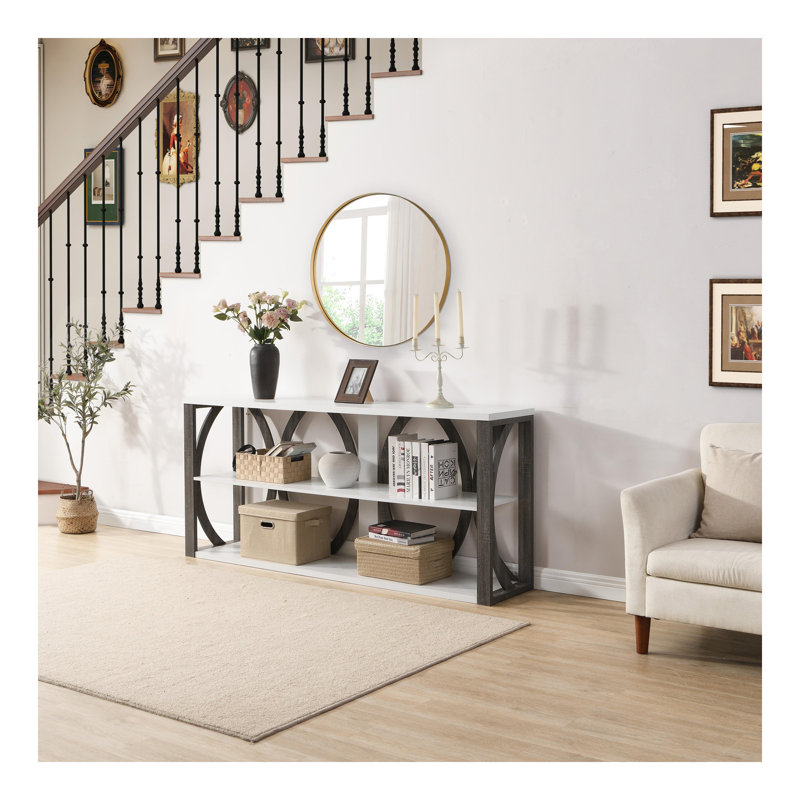 Console industrielle à 3 niveaux, 70,87 pouces, table d'entrée étroite, longue table de rangement avec entrée, salon, vestibule, couloir, blanc.