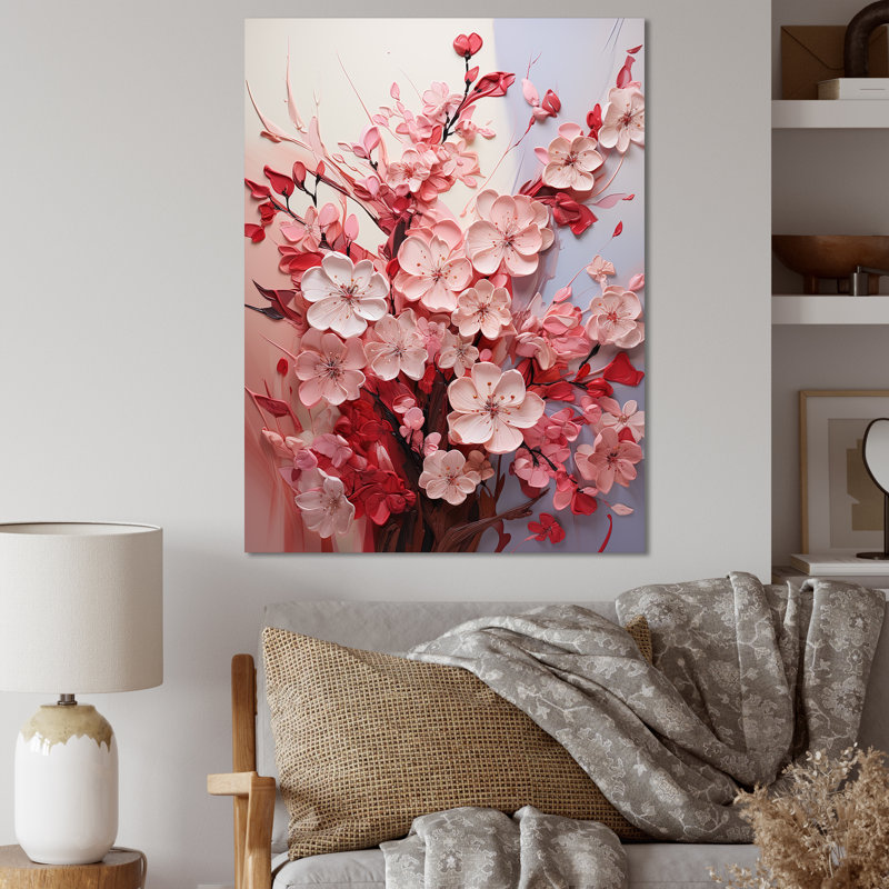 «Pink Orchard Tree Ballet Of Cherry Blossoms IV», art mural cerisier, Toile tendue, H 32 po x l 16 po x P 1 po