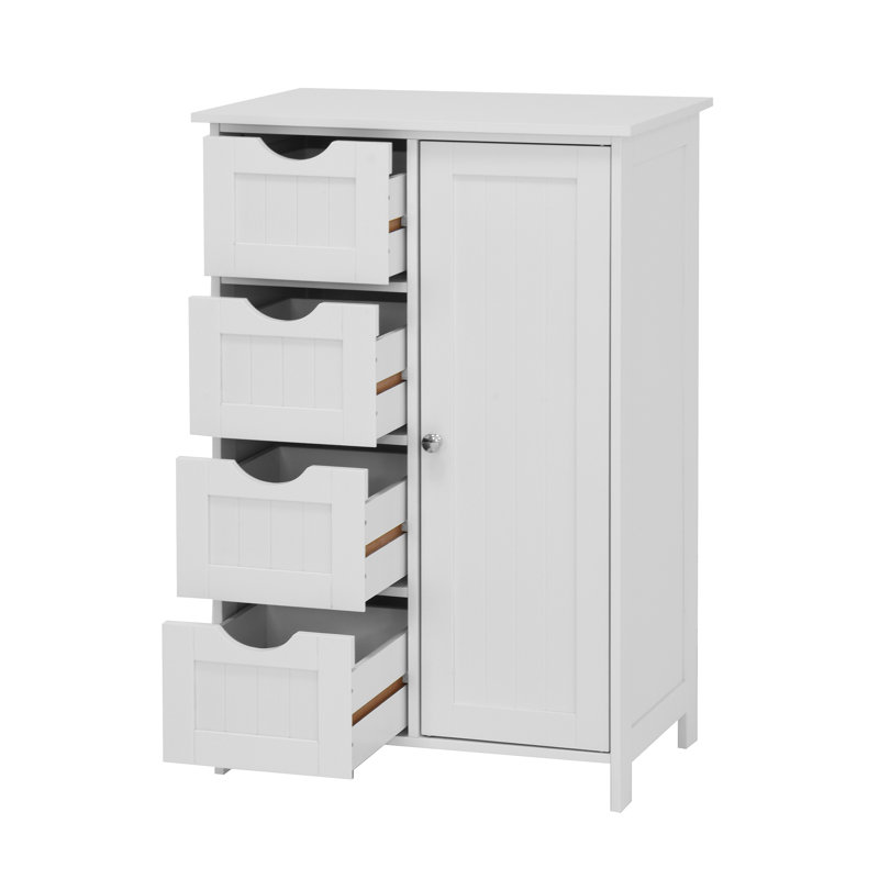 Armoire de rangement blanche pour salle de bain, armoire de plancher avec tablette réglable et tiroirs