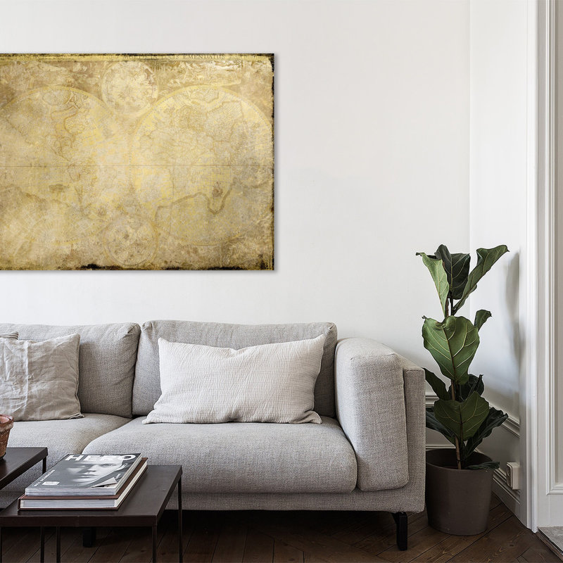 World Map In Gold by Kimberly Allen - Wrapped Canvas Print, 91cm H x 122cm W x 4cm D