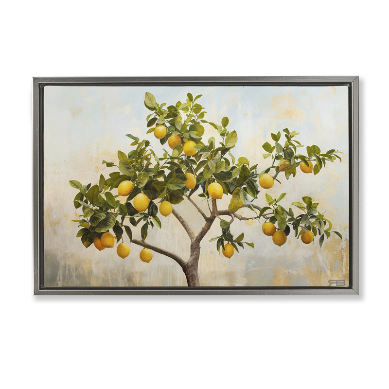 Toile flottante encadrée «Lemon Tree Branches» par RB, Cadre flottant gris lustré, H 17 po x l 25 po